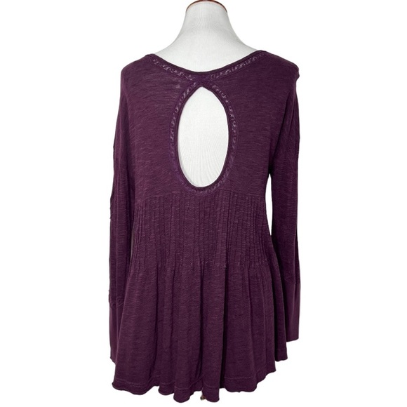 Free People Lace Embroidered Pintuck Pleated High Low Purple Knit Tunic Tee S - Picture 4 of 14